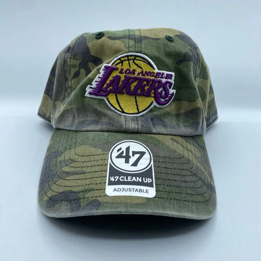 Los Angeles Lakers Hat Adjustable 47 Brand Gren Camo Clean Up MLB Strapback NWOT